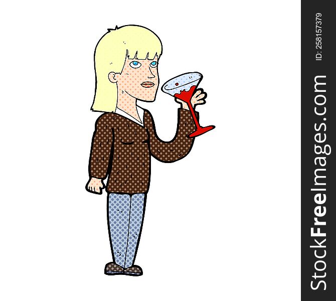 cartoon woman drinking cocktail