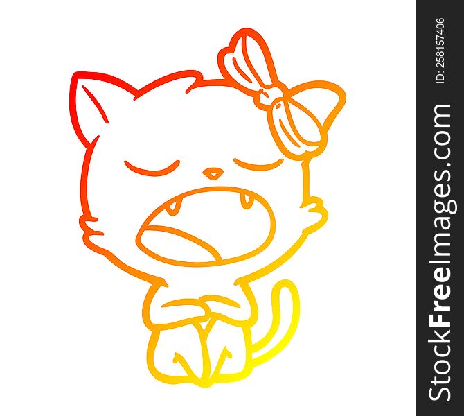 Warm Gradient Line Drawing Cartoon Yawning Cat