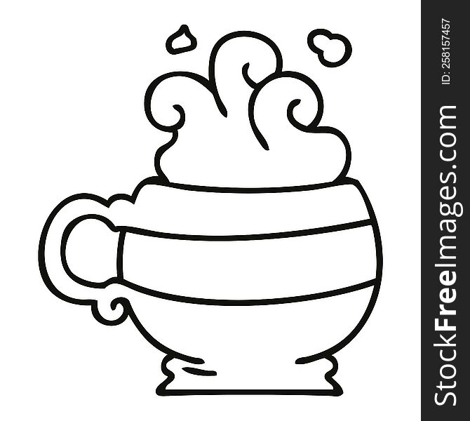 line drawing quirky cartoon hot drink. line drawing quirky cartoon hot drink