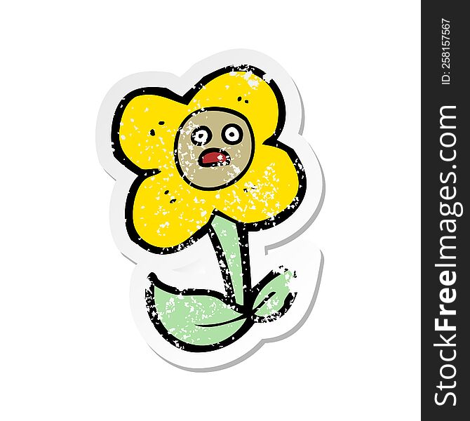 retro distressed sticker of a cartoon flower with face