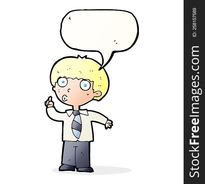 cartoon school boy with question with speech bubble