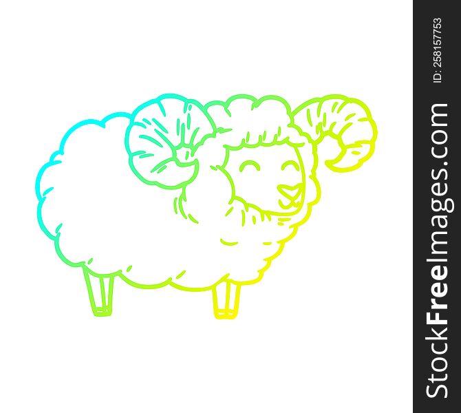 cold gradient line drawing of a cartoon ram