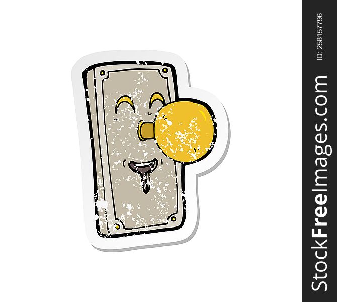 retro distressed sticker of a cartoon door knob