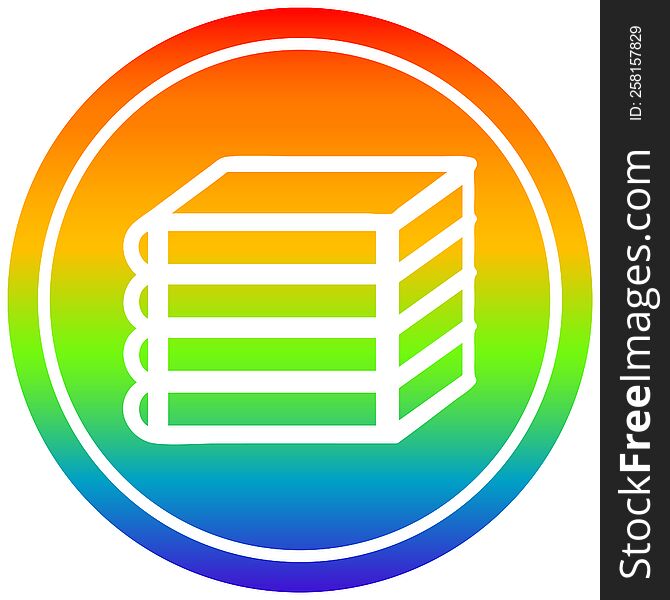 stack of books circular icon with rainbow gradient finish. stack of books circular icon with rainbow gradient finish