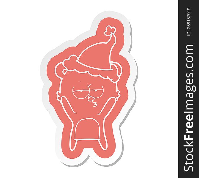 Bored Bear Cartoon  Sticker Of A Wearing Santa Hat