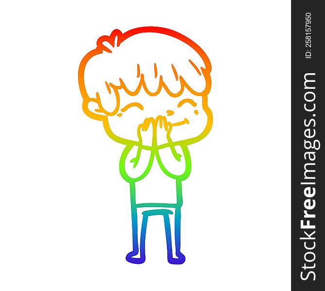 Rainbow Gradient Line Drawing Cartoon Happy Boy