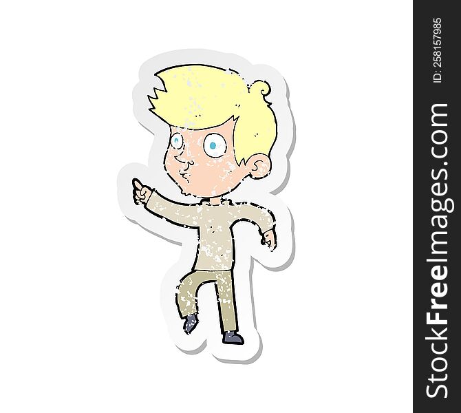 Retro Distressed Sticker Of A Cartoon Pointing Boy