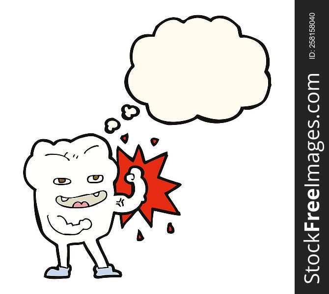 cartoon strong healthy tooth with thought bubble