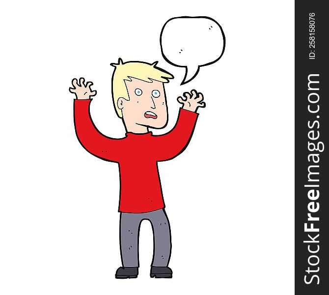 Cartoon Terrified Man With Speech Bubble