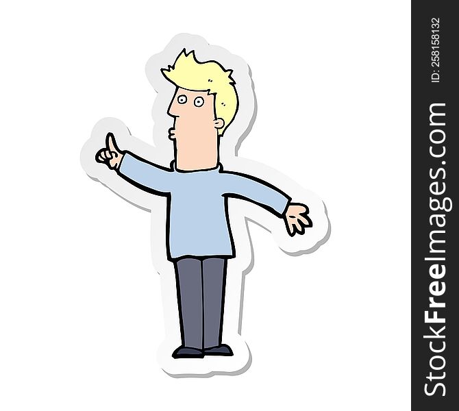 Sticker Of A Cartoon Man Advising Caution