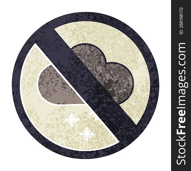 retro illustration style cartoon of a snow cloud warning sign