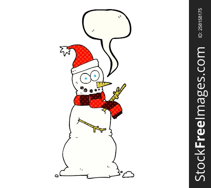 freehand drawn comic book speech bubble cartoon snowman