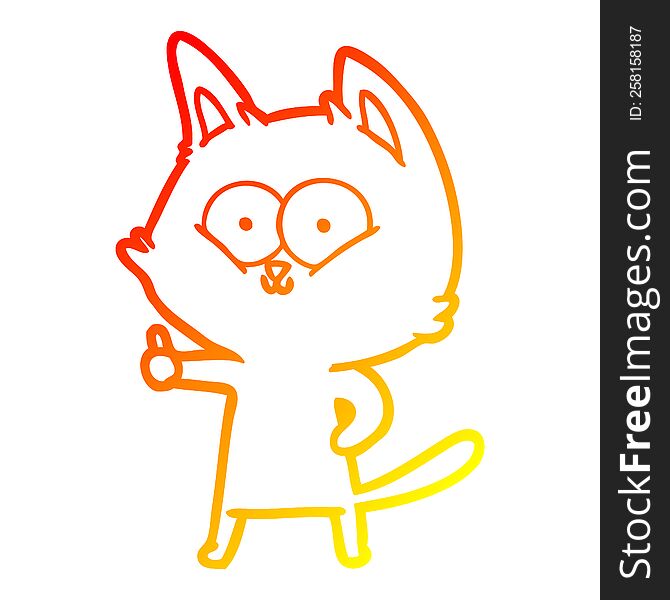 Warm Gradient Line Drawing Cartoon Cat Giving Thumbs Up