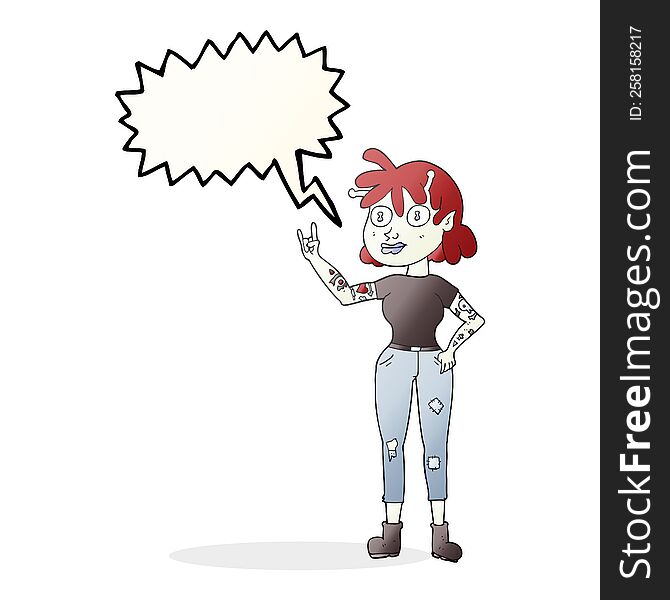 freehand drawn speech bubble cartoon alien rock fan girl