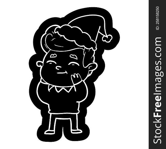 happy quirky cartoon icon of a man wearing santa hat