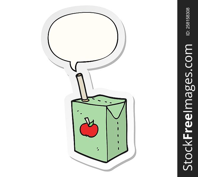 cartoon apple juice box with speech bubble sticker