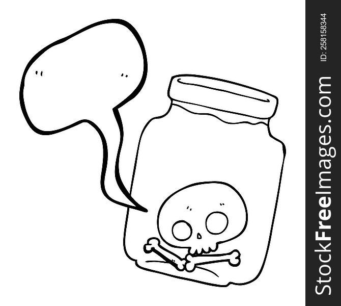 freehand drawn speech bubble cartoon jar with skull