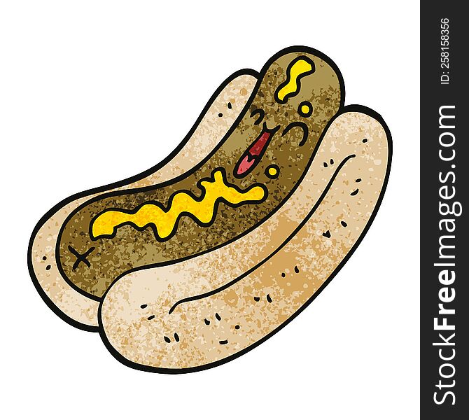 cartoon doodle hotdog with mustard