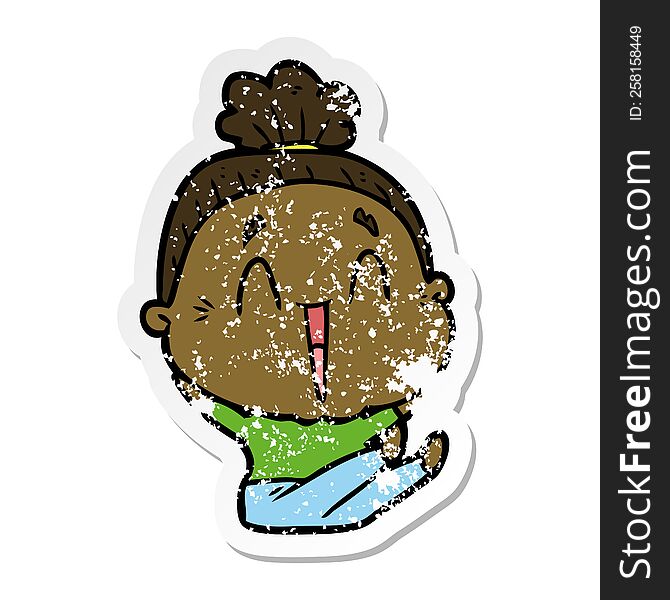 Distressed Sticker Of A Cartoon Happy Old Lady