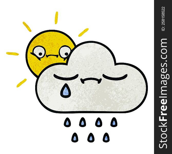 Retro Grunge Texture Cartoon Sunshine And Rain Cloud