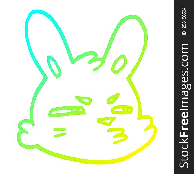 cold gradient line drawing of a cartoon moody rabbit