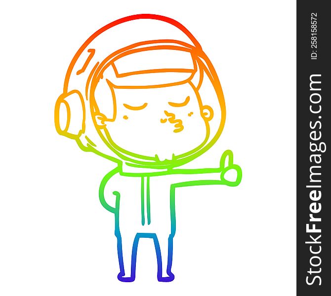 rainbow gradient line drawing of a cartoon confident astronaut giving thumbs up sign