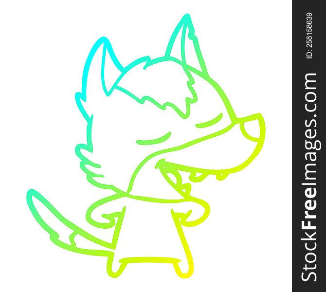 Cold Gradient Line Drawing Cartoon Wolf Laughing