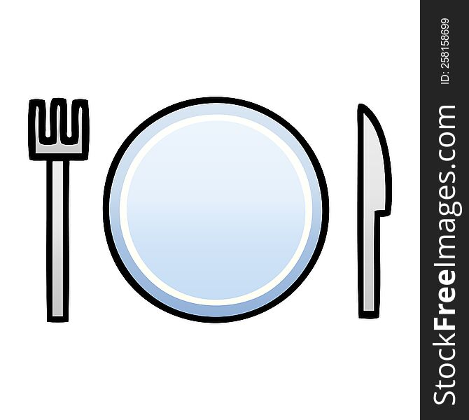 Gradient Shaded Cartoon Plate And Cutlery
