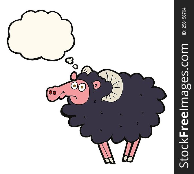 cartoon black sheep with thought bubble