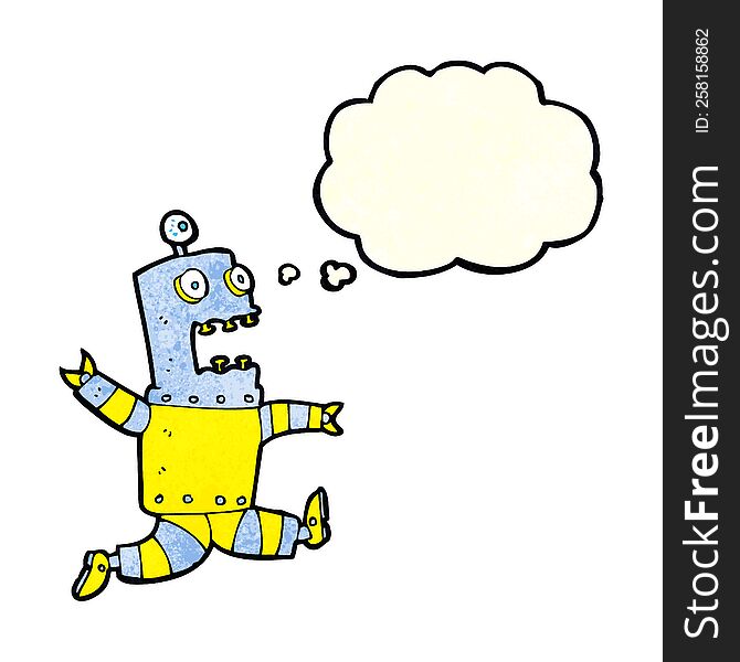 Cartoon Terrified Robot With Thought Bubble