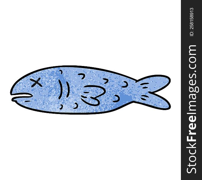 hand drawn textured cartoon doodle of a dead fish