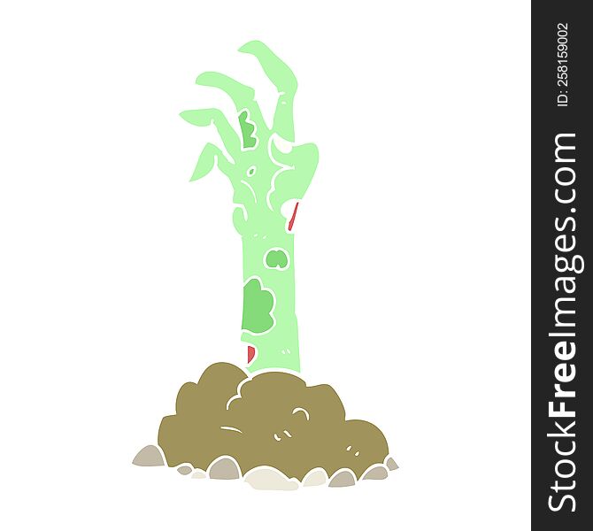 Flat Color Illustration Of A Cartoon Zombie Hand Rising From Ground