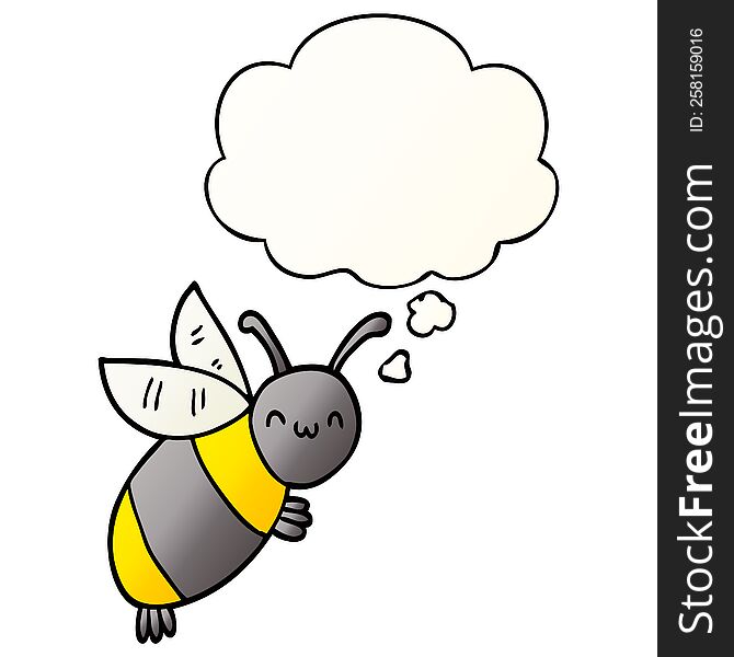 Cute Cartoon Bee And Thought Bubble In Smooth Gradient Style