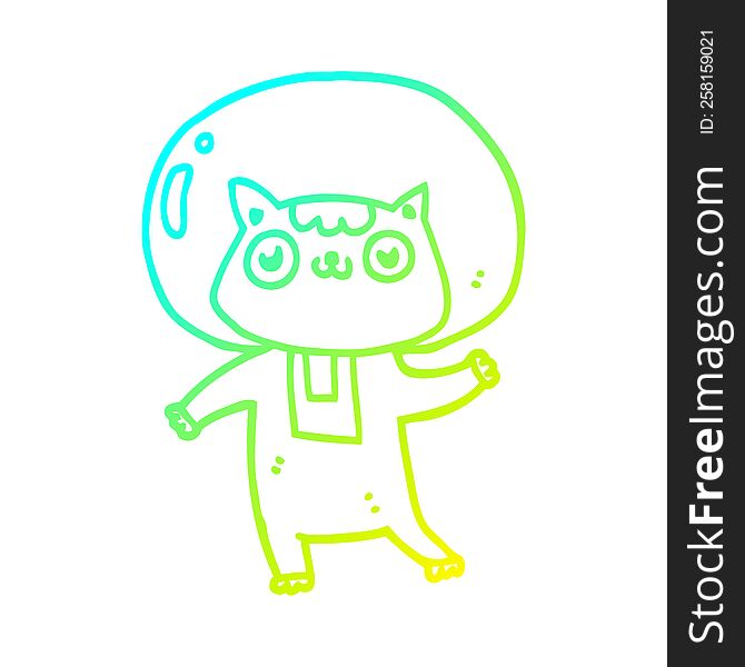 cold gradient line drawing of a cartoon space cat