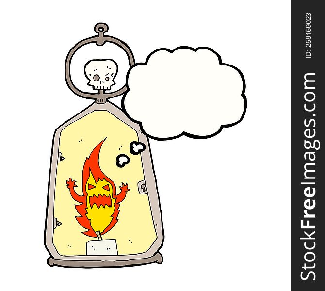 cartoon spooky lantern with thought bubble