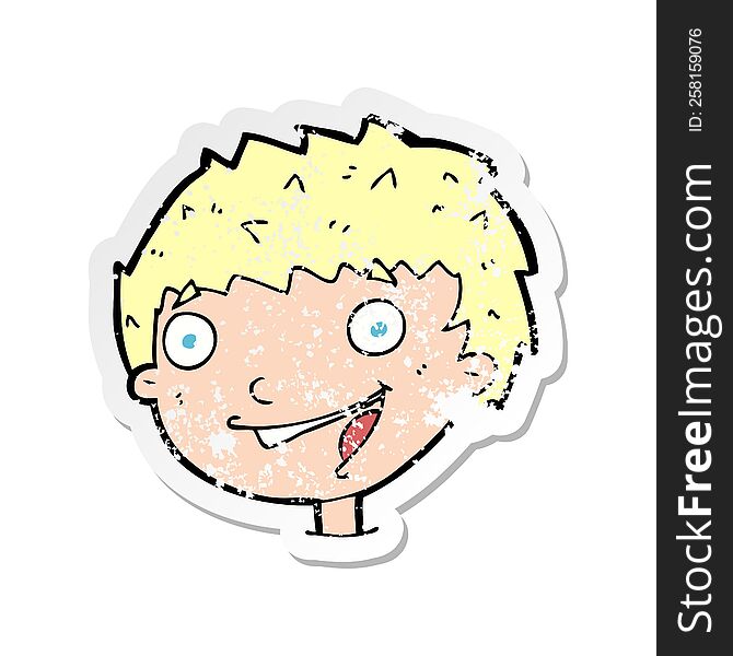 Retro Distressed Sticker Of A Cartoon Laughing Boy