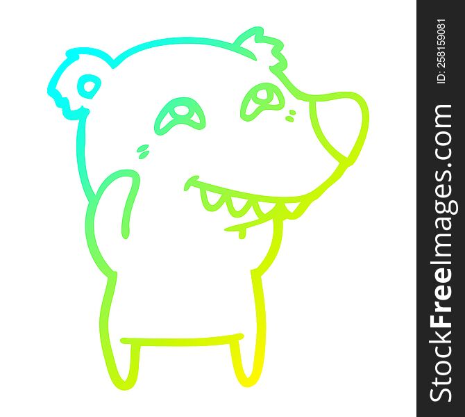 cold gradient line drawing cartoon polar bear showing teeth