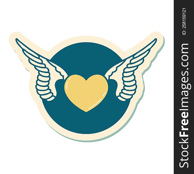 Tattoo Style Sticker Of A Heart With Wings