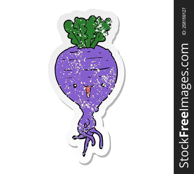 distressed sticker of a cartoon turnip
