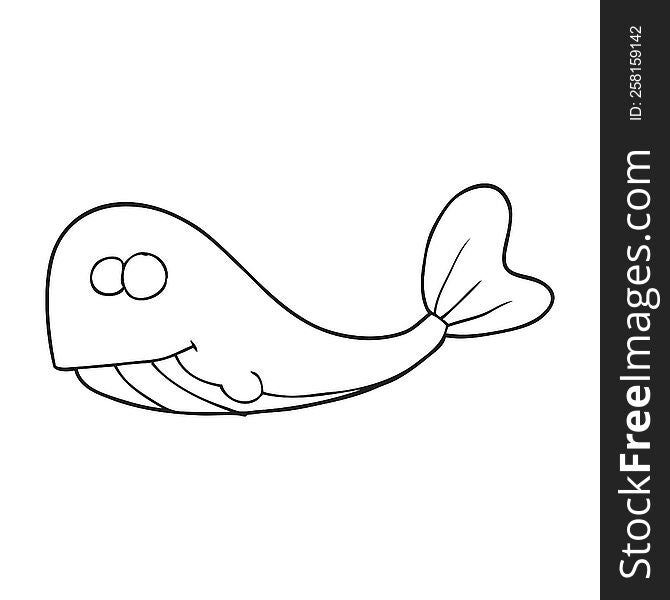 freehand drawn black and white cartoon whale