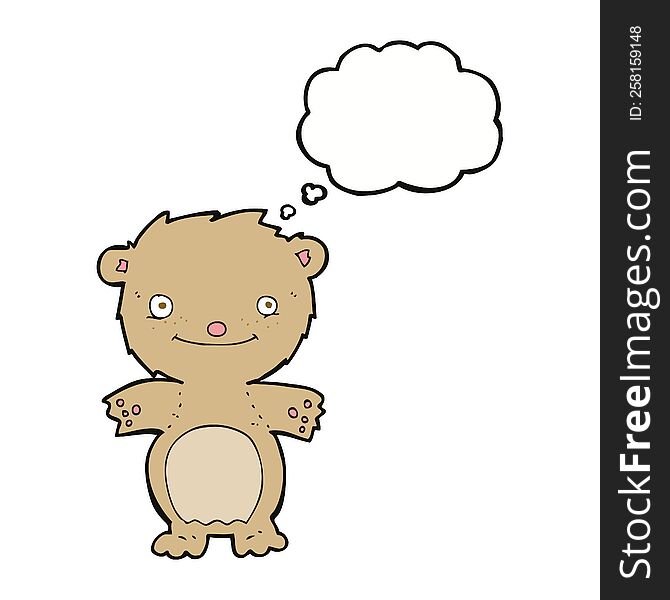 Cartoon Happy Little Teddy Bear With Thought Bubble