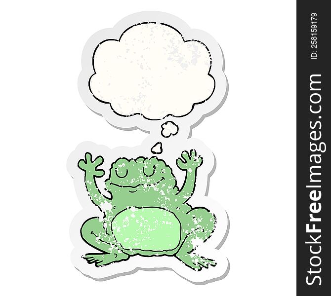 Cartoon Frog And Thought Bubble As A Distressed Worn Sticker