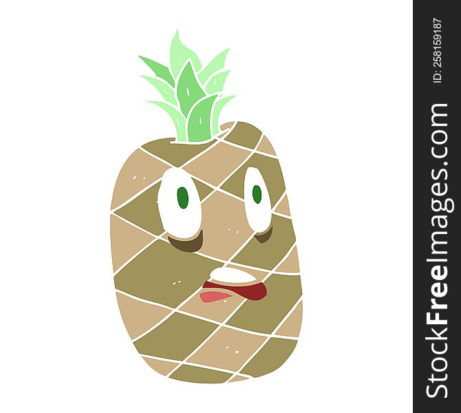 Flat Color Illustration Of A Cartoon Pineapple