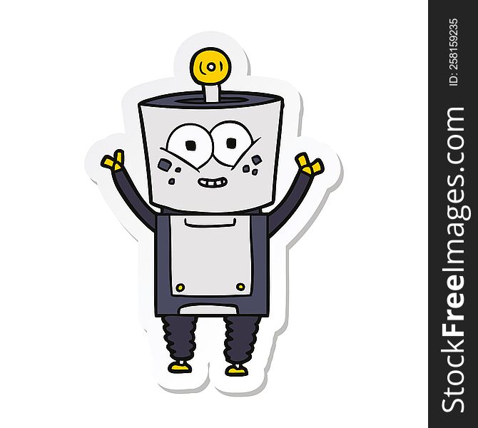 Sticker Of A Happy Cartoon Robot Waving Hello