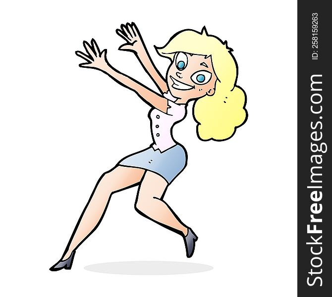 cartoon happy woman jumping