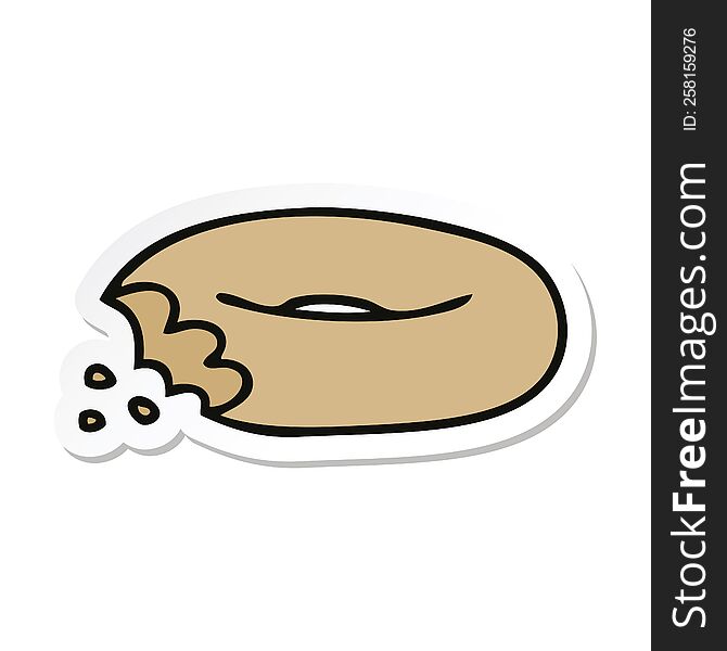 sticker of a quirky hand drawn cartoon bitten bagel