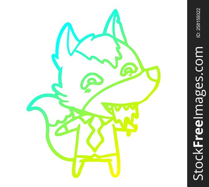 cold gradient line drawing of a cartoon hungry wolf in office clothes