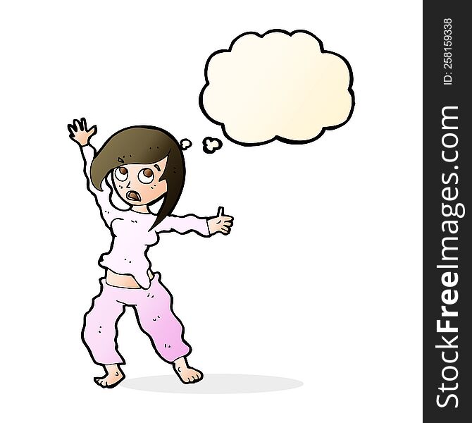 cartoon frightened woman with thought bubble