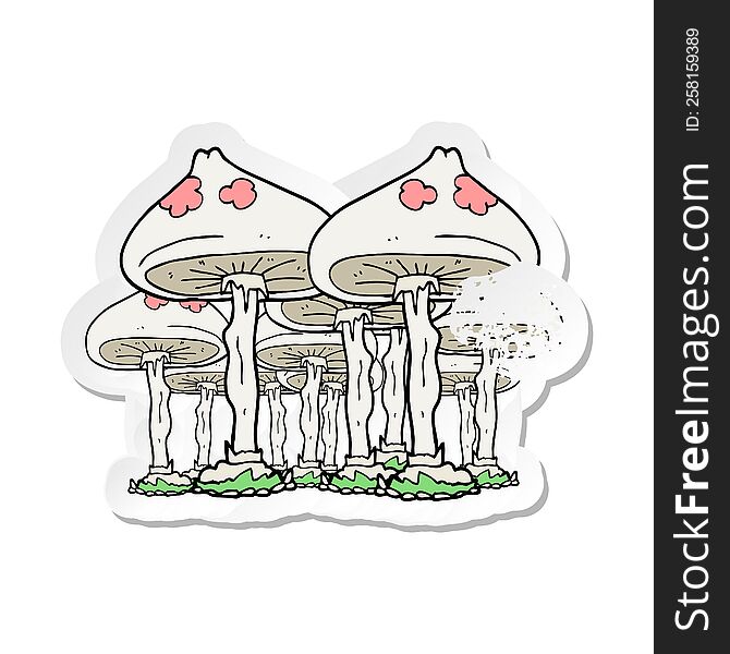 Retro Distressed Sticker Of A Cartoon Mushrooms