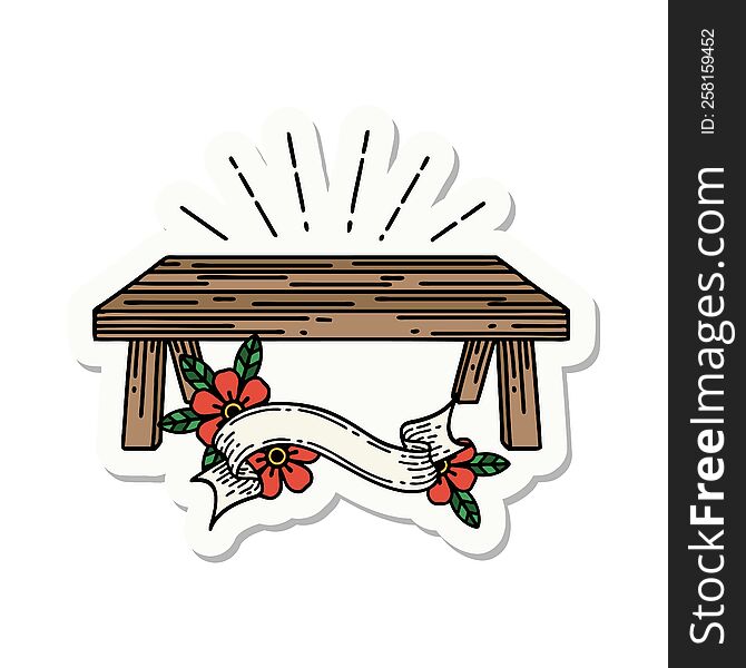 Sticker Of Tattoo Style Wood Table